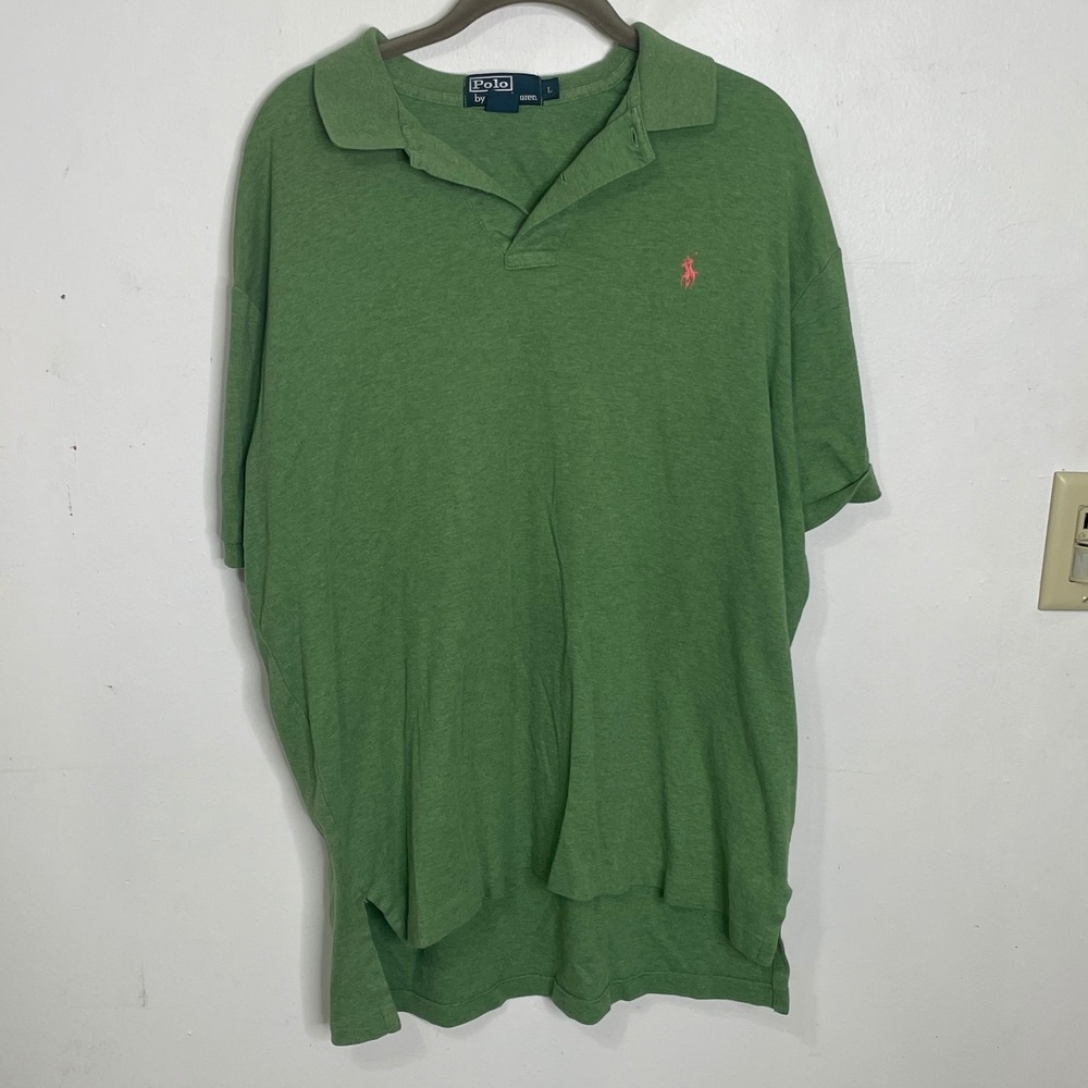 Polo Ralph Lauren Mens Green Heather Short Sleeve‎ Polo Shirt Pink Pony Large
